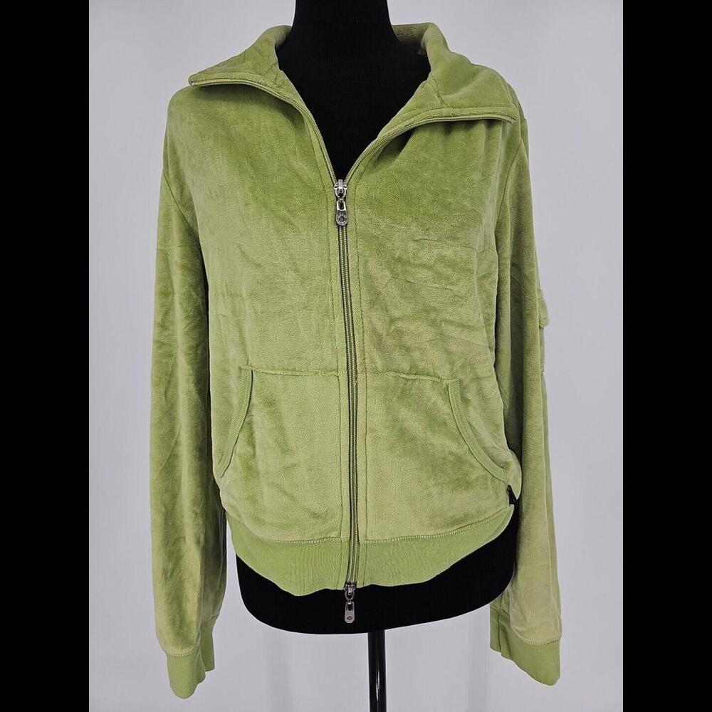 90's Y2K BCBG Velour Track Jacket VTG Logo Full Zip Coat Grunge Women's Sz L